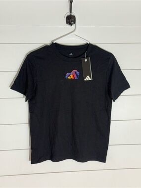 adidas Black Short Sleeve Tee with Small Multicolor Chest Graphic